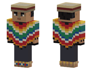 A pixel skin in a striped poncho with a fringe, a wide-brimmed straw hat and beaded moccasins.